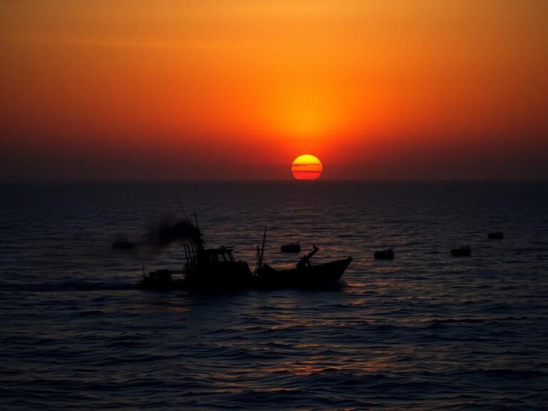 Flick International Dramatic sunset over the Eastern Pacific Ocean with a shattered boat in the foreground, symbolizing the aftermath of a military strike against narco-traffickers.