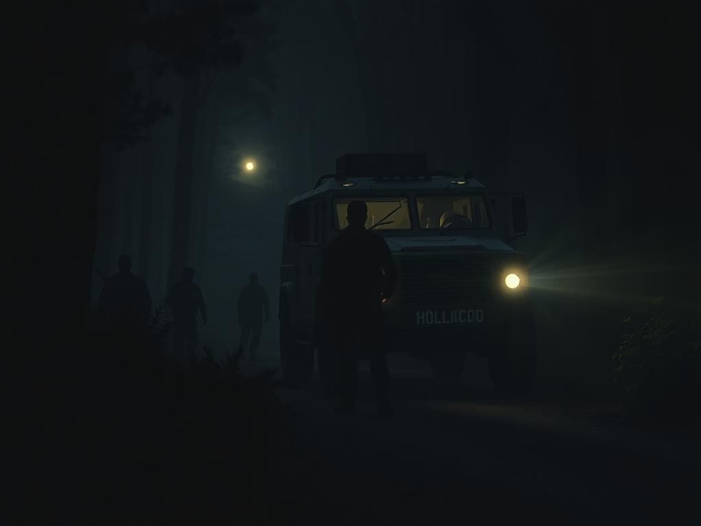 Flick International Law enforcement tactical team operating in a dense forest at dusk.