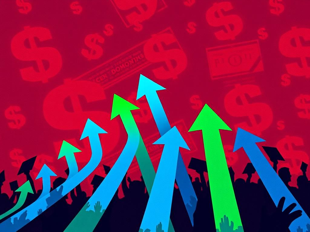 Flick International Abstract representation of political momentum with upward arrows in blue and green