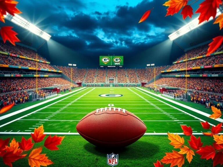 Flick International Vibrant American football stadium illuminated by floodlights with teams' logos