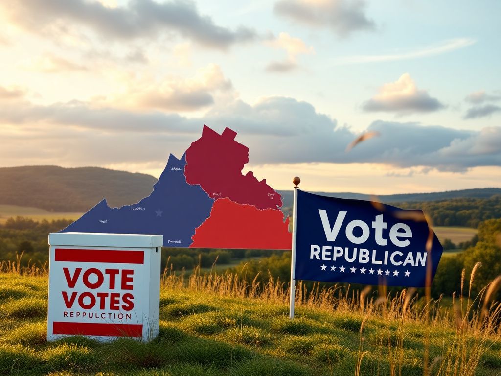 Flick International A stylized map of Virginia highlighting urban northern Virginia and rural southern Virginia with a ballot box in the foreground