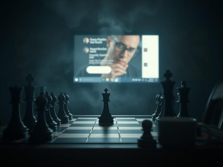 Flick International A wooden chessboard in a dimly lit room with a focus on a lone black queen, symbolizing the tension surrounding chess grandmaster Daniel Naroditsky.