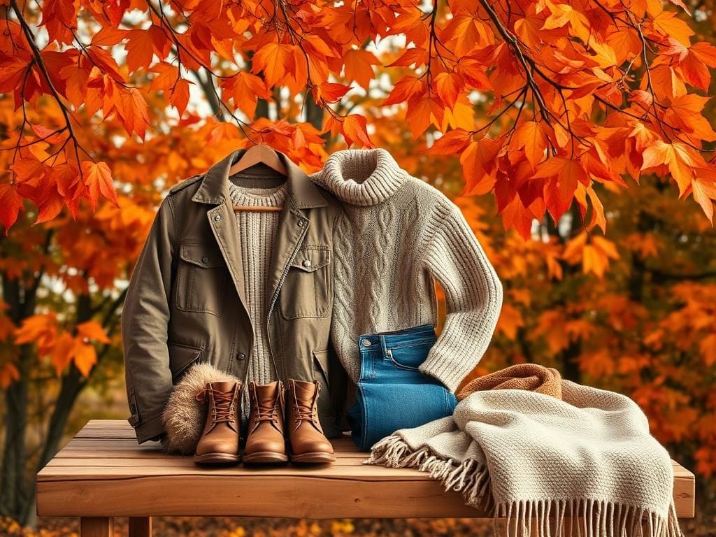 Flick International Cozy fall scene with stylish cold-weather clothing on a rustic wooden table