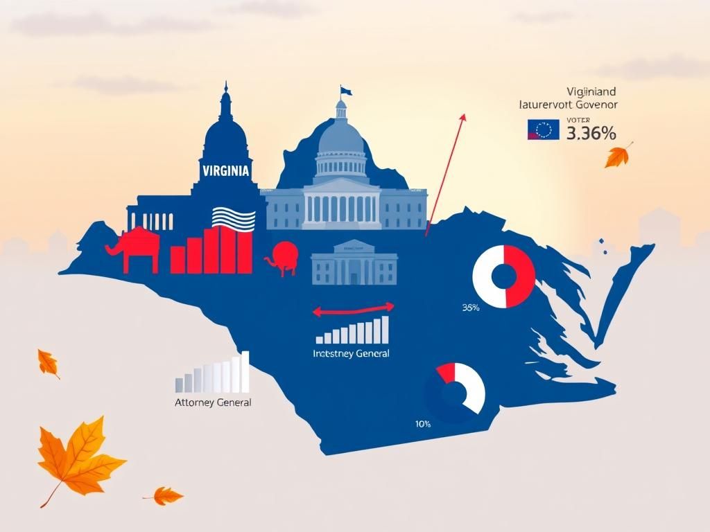 Flick International Stylized map of Virginia highlighting political landmarks and polling data.