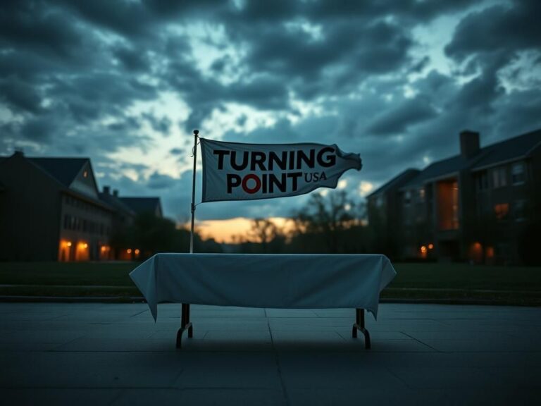 Flick International Tense university campus scene at dusk