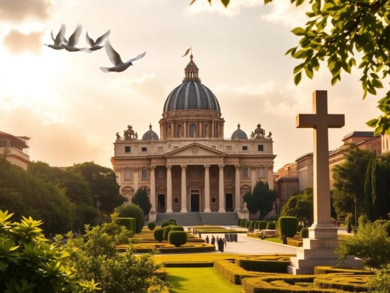 Flick International Serene view of the Vatican highlighting St. Peter's Basilica during King Charles III's historic visit with the Pope