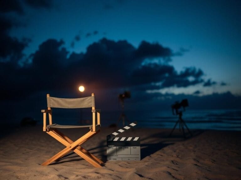 Flick International Empty director's chair on a film set at twilight, symbolizing tension