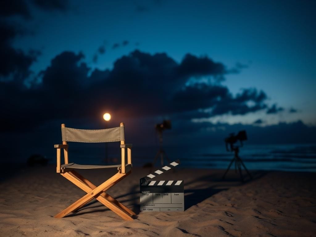 Flick International Empty director's chair on a film set at twilight, symbolizing tension