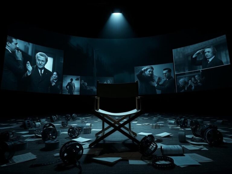 Flick International Darkened Hollywood film set symbolizing the absence of voices in film due to blacklisting of Jewish artists