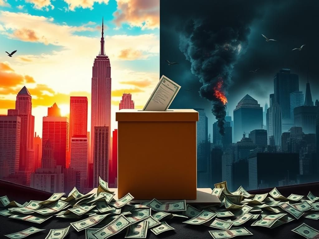 Flick International Split image of NYC skyline representing political rivalry