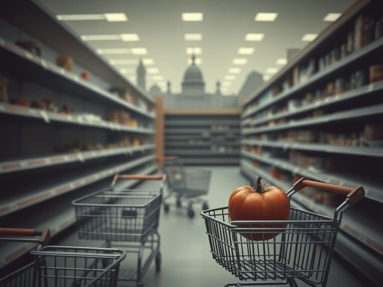 Flick International Empty grocery store aisle highlighting food scarcity amid SNAP benefits crisis