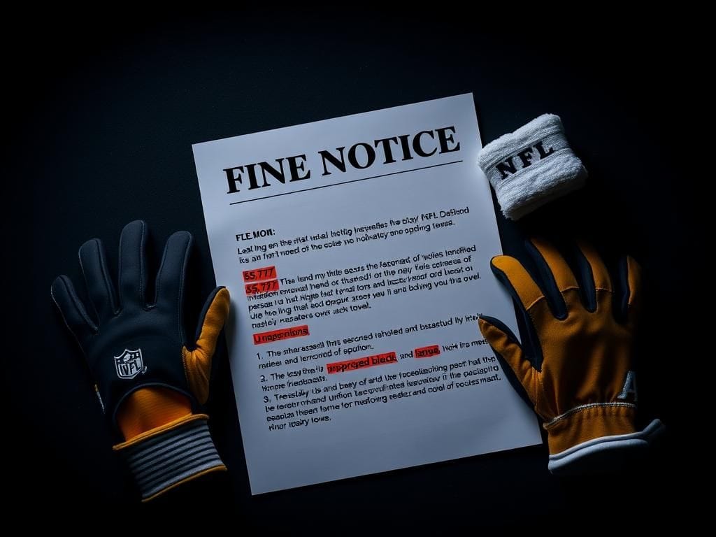 Flick International Close-up of an NFL fine notice on a dark surface with football accessories