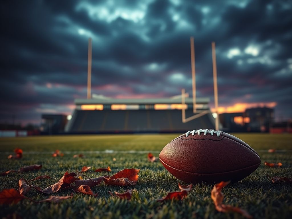 Flick International An empty football field at dusk, symbolizing loss and remembrance.