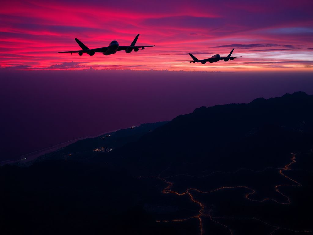 Flick International Aerial view of B-1 bombers over the Venezuelan coastline at dusk