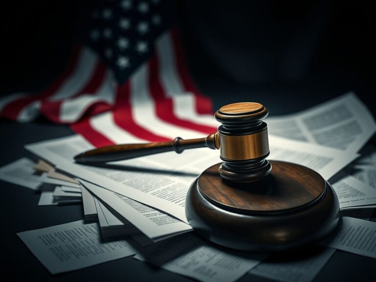 Flick International A gavel resting on a stack of legal documents with an American flag in the background