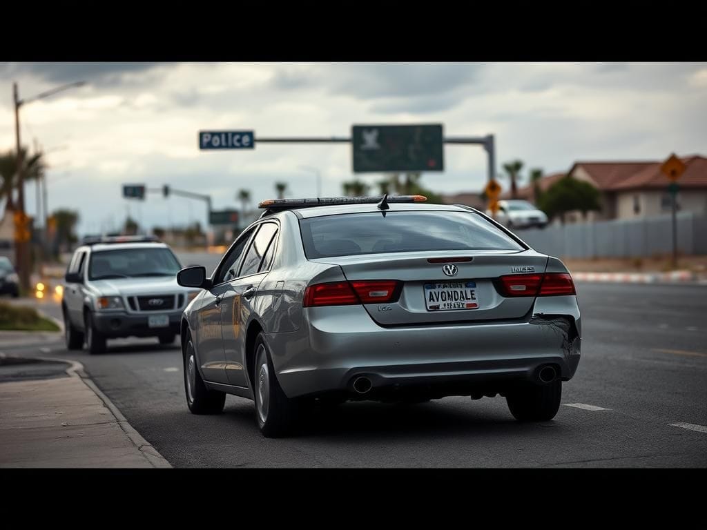 Flick International A tense scene depicting a ramming incident involving an unmarked ICE vehicle and a damaged car in Avondale, Arizona.
