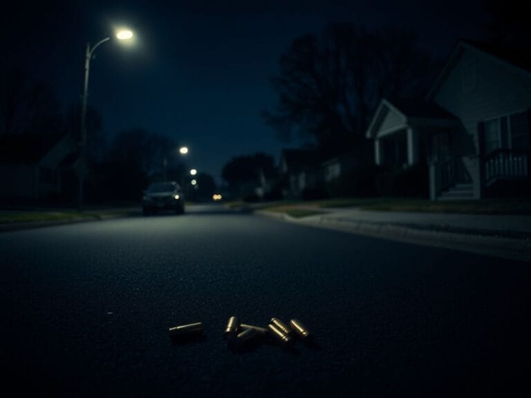 Flick International Dimly lit street with a cluster of bullet casings hinting at mystery