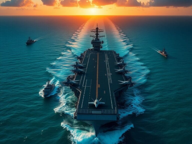 Flick International Aerial view of the Gerald R. Ford Carrier Strike Group in the Caribbean Sea