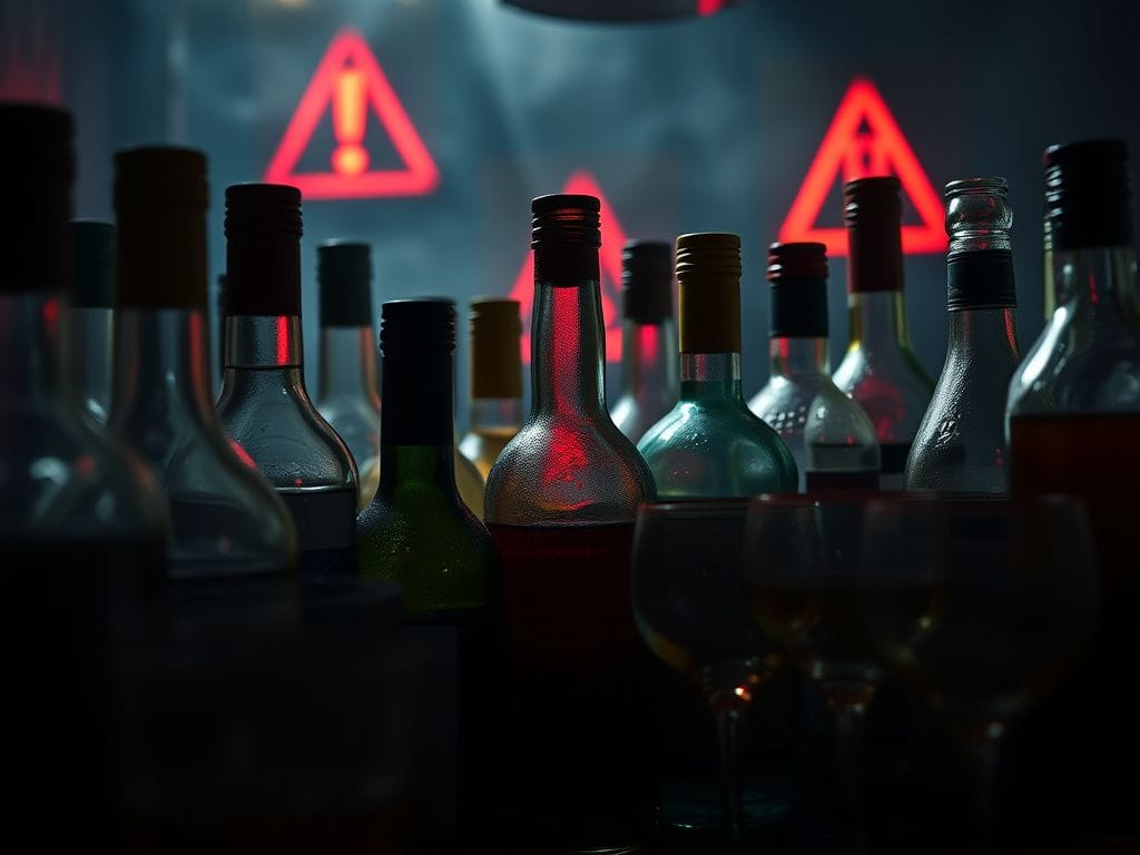 Flick International A close-up view of suspicious alcoholic beverages in a dimly lit bar emphasizing risk of counterfeit products
