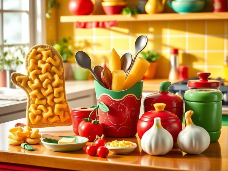 Flick International A vibrant kitchen scene featuring food-shaped gadgets including pasta and ravioli designs