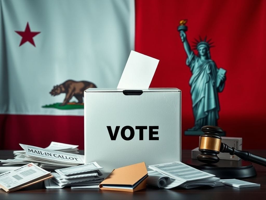 Flick International A ballot box set against California and New Jersey state symbols