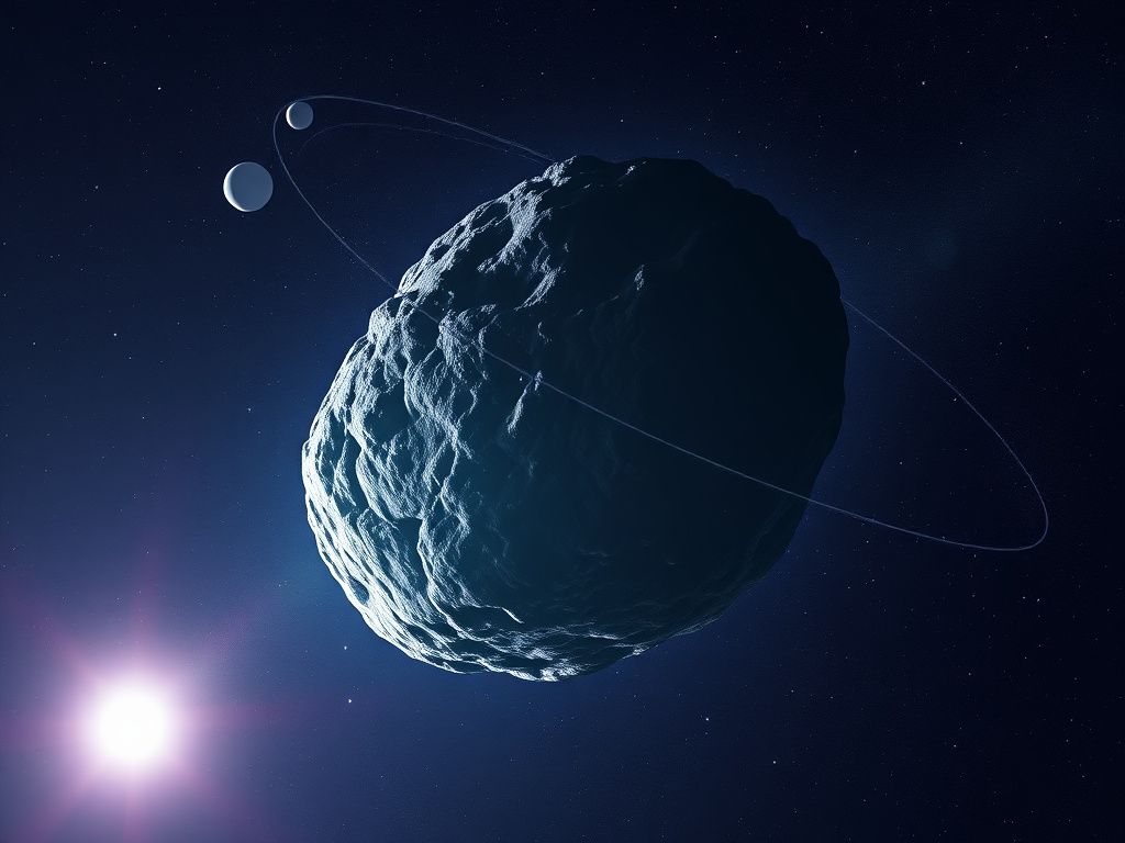 Flick International Massive skyscraper-sized asteroid gliding through the cosmos surrounded by distant stars