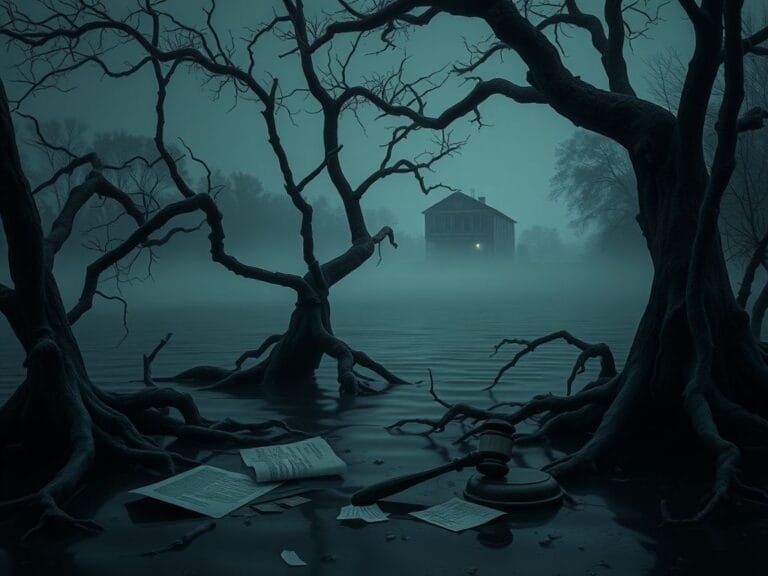 Flick International Fog-laden bayou at dusk depicting mystery and intrigue