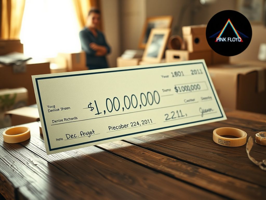 Flick International Close-up of Denise Richards' uncashed $1 million check dated December 24, 2011, on a rustic wooden table.