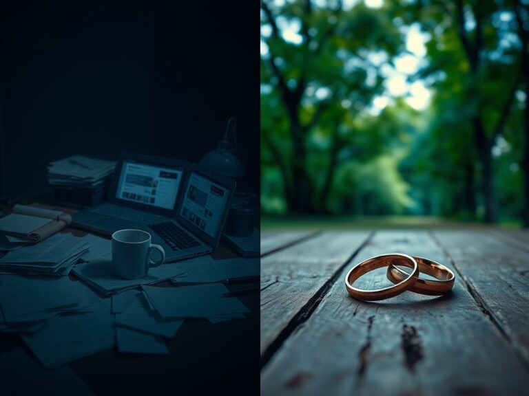 Flick International Split composition showing a chaotic indoor space and a serene outdoor setting representing the duality of relationships