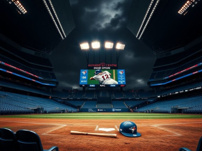 Flick International A view of the Rogers Centre with empty seats and a blue Jays cap symbolizing the booing of Shohei Ohtani