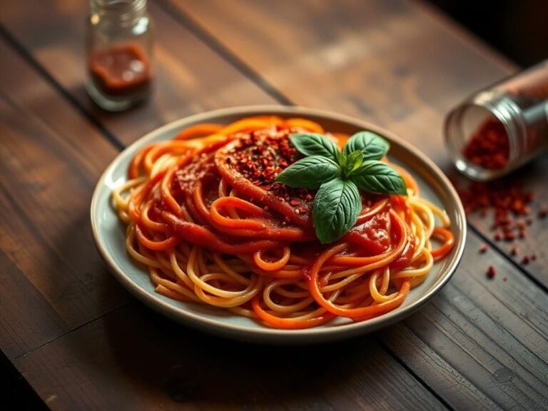 Flick International Close-up of a plate of spaghetti with red sauce and red pepper flakes, symbolizing hidden spice