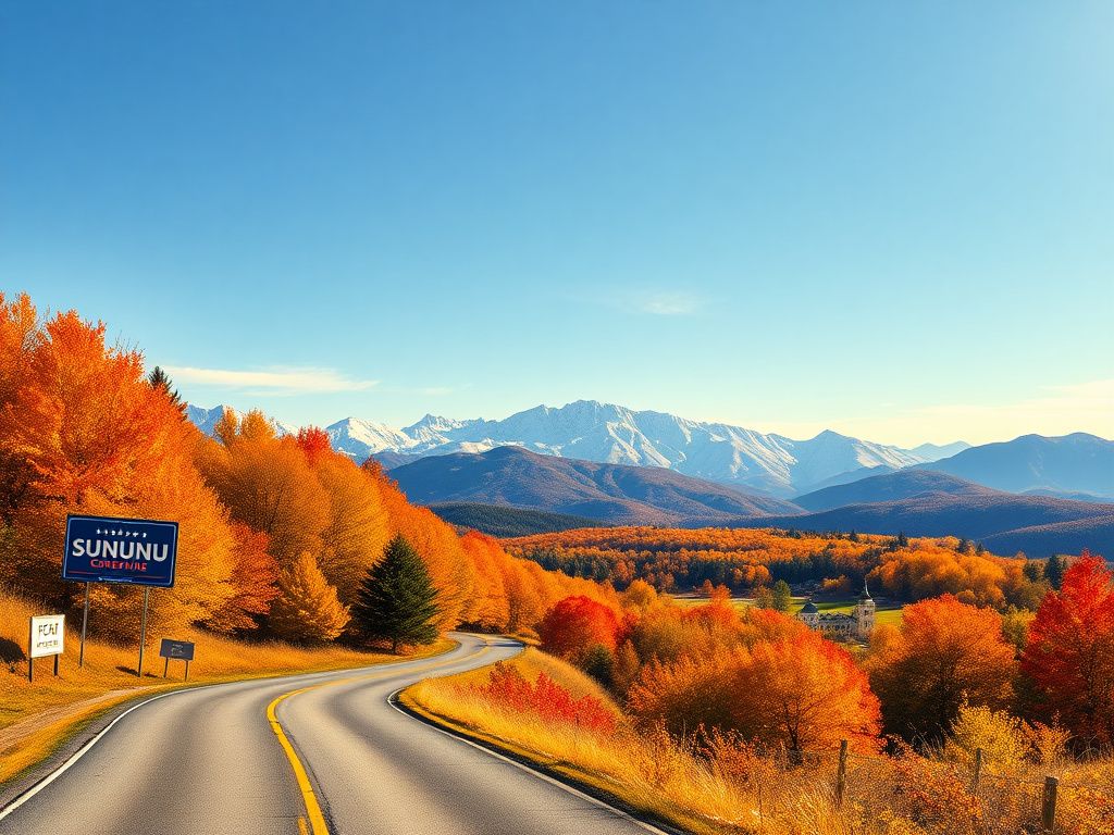 Flick International Scenic autumn landscape of New Hampshire featuring White Mountains and colorful foliage