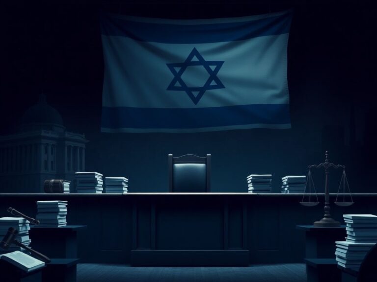 Flick International A dramatic courtroom scene in Jerusalem reflecting lawfare against Prime Minister Netanyahu