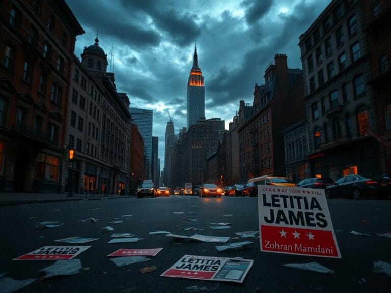 Flick International Empty New York City street with discarded campaign flyers reflecting political tension
