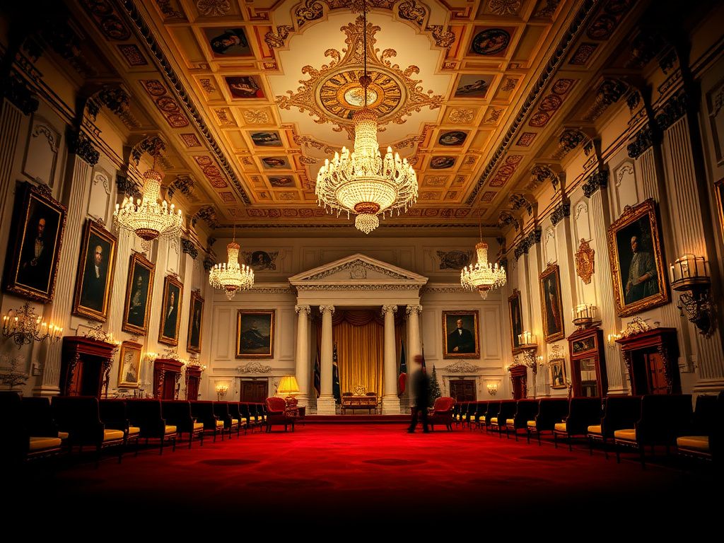 Flick International Opulent White House ballroom showcasing lavish decor and ornate furnishings