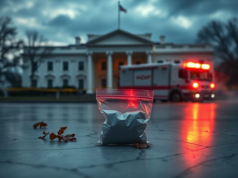 Flick International A small, unmarked baggie resembling evidence on a marble surface outside the White House