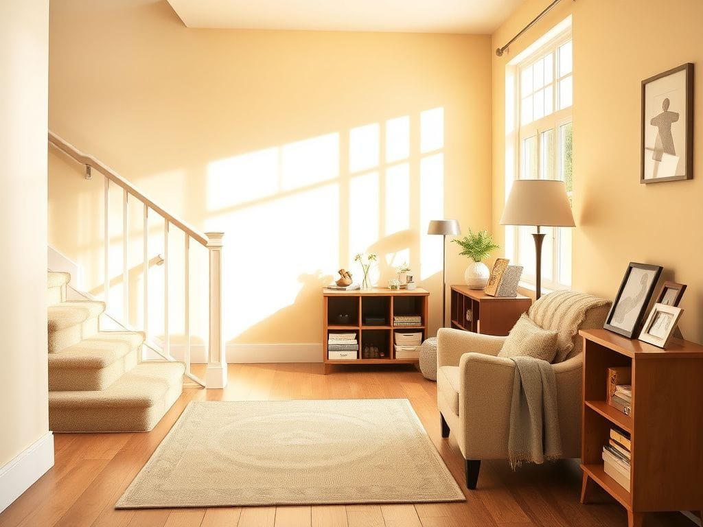 Flick International Cozy living room designed for aging individuals with safety features