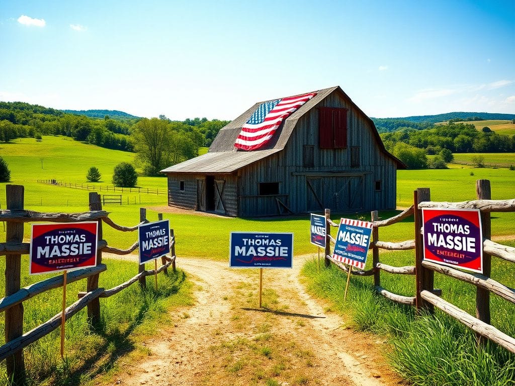 Flick International A rustic wooden barn with the American flag in a vibrant Kentucky landscape