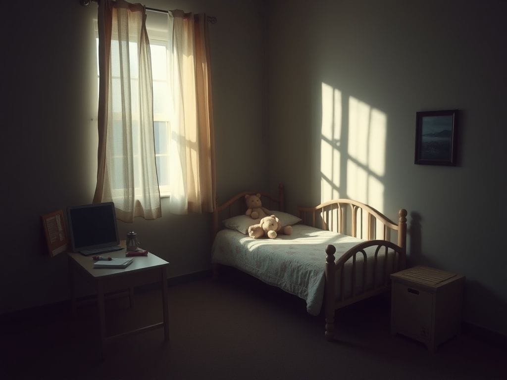 Flick International Somber child's room symbolizing innocence and family changes