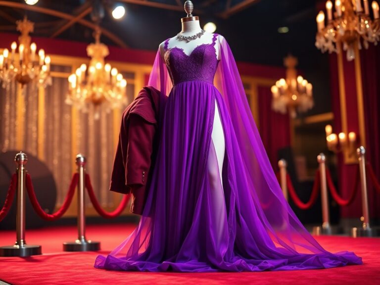 Flick International Stunning purple gown with thigh-high slit on display