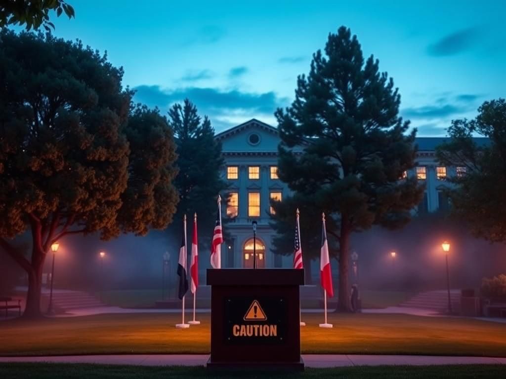 Flick International A serene university campus scene at dusk with the historic Old Main building at Utah State University