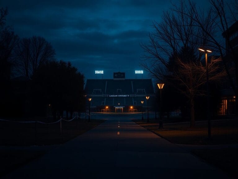 Flick International Dimly lit football stadium at Lincoln University during a somber evening