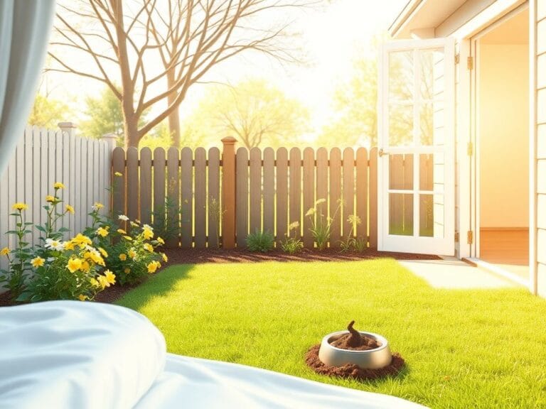 Flick International A serene backyard scene with a wooden fence and vibrant flowers, symbolizing family grounding.