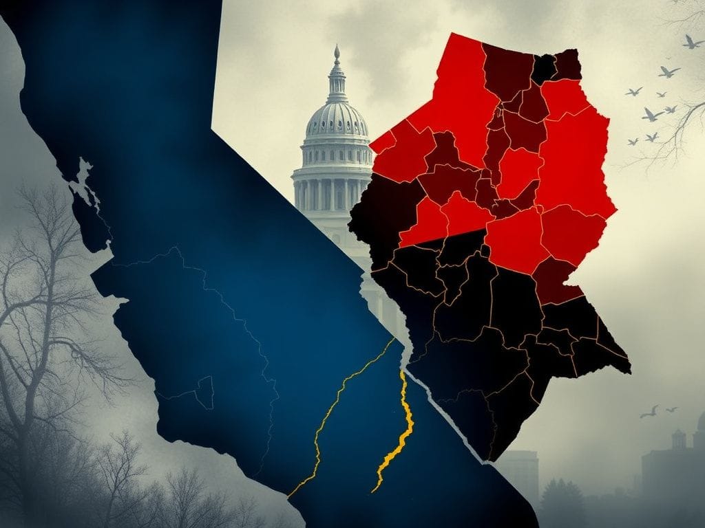 Flick International A dramatic, torn-up map of California illustrating redistricting and gerrymandering
