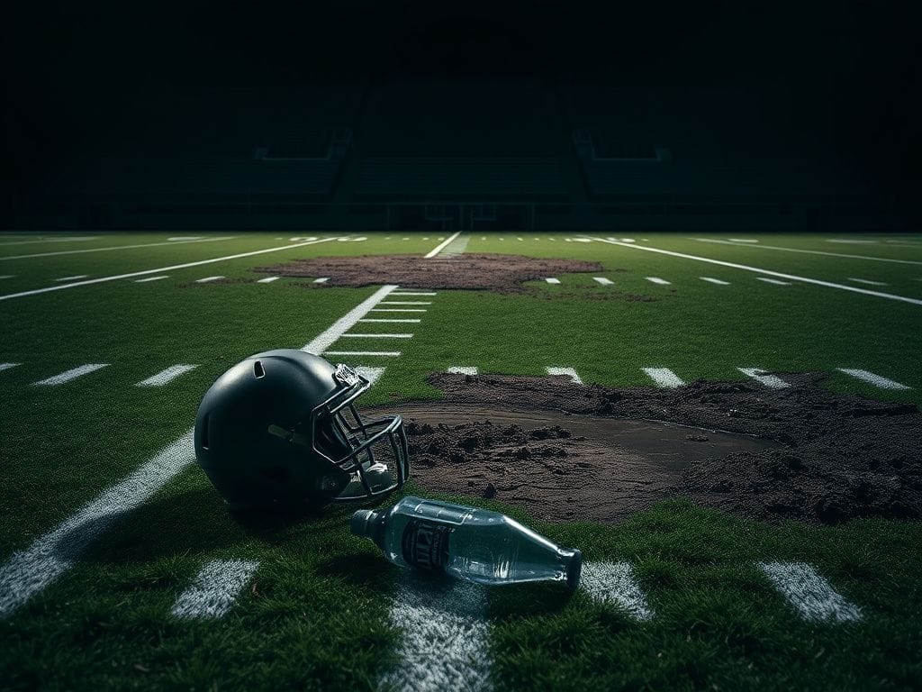 Flick International An overturned football helmet on a fractured field signifies injury during the Giants vs Eagles game.