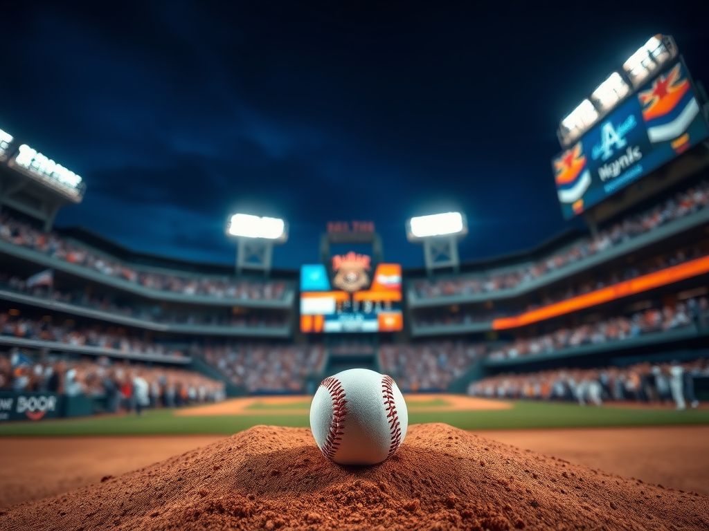 Flick International A vibrant scene during the World Series featuring Yoshinobu Yamamoto on the pitcher's mound