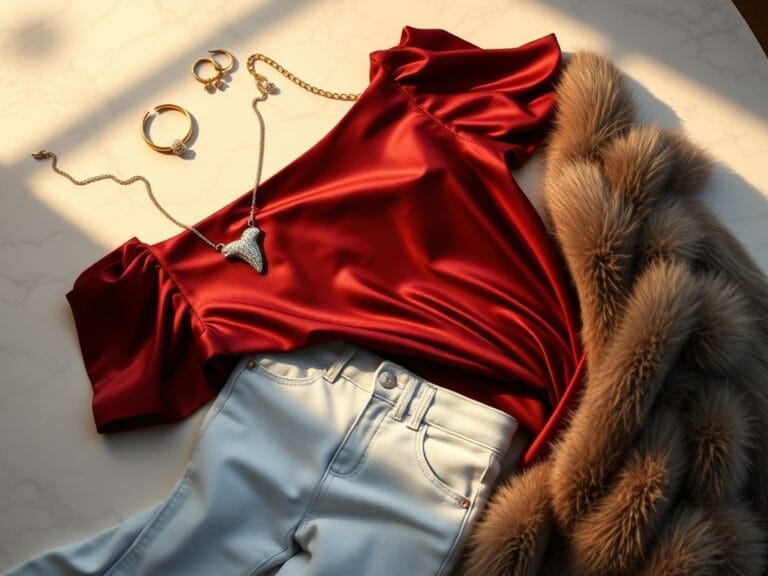 Flick International Brooks Nader showcasing a chic satin top in a luxurious flat lay style with elegant jewelry.