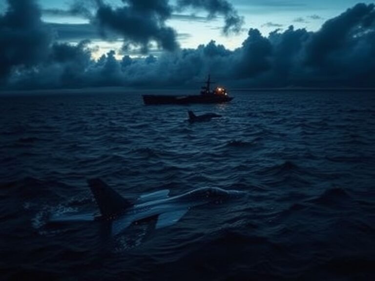 Flick International Submerged wreckage of an F/A-18F Super Hornet and sinking tail section of an MH-60R Sea Hawk in the South China Sea