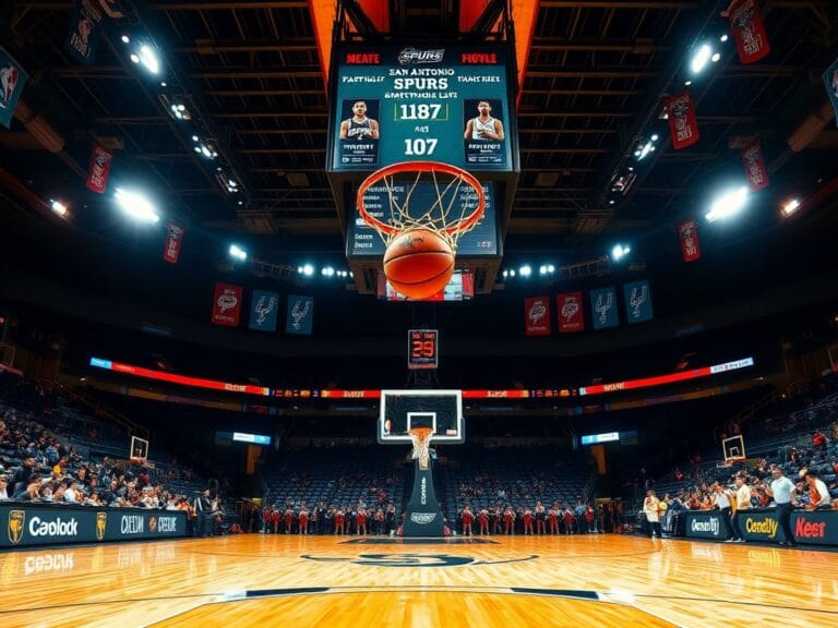 Flick International Basketball hoop with a ball hovering just above it during an intense Spurs vs. Nets game moment