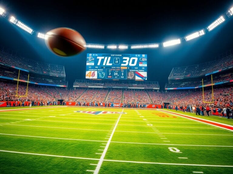 Flick International A dramatic football stadium scene during an NFL game with vibrant colors and intense action